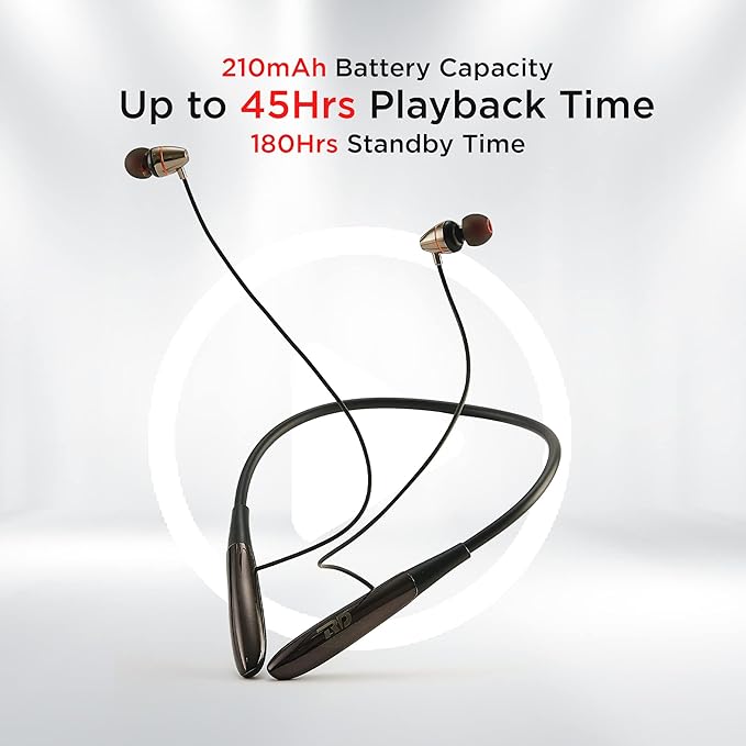 RD Q-9 Wireless Bluetooth Neckband, 10MM Drivers, 45H Playtime, Bluetooth v5.0 Connectivity, IPX4 Water Proof, Ergonomic Design Sports Fit, Inbuilt Mic for Calling